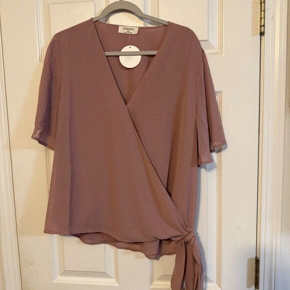 NWT Zenana Mauve Tie Shirt Size XL - Picture 1 of 5